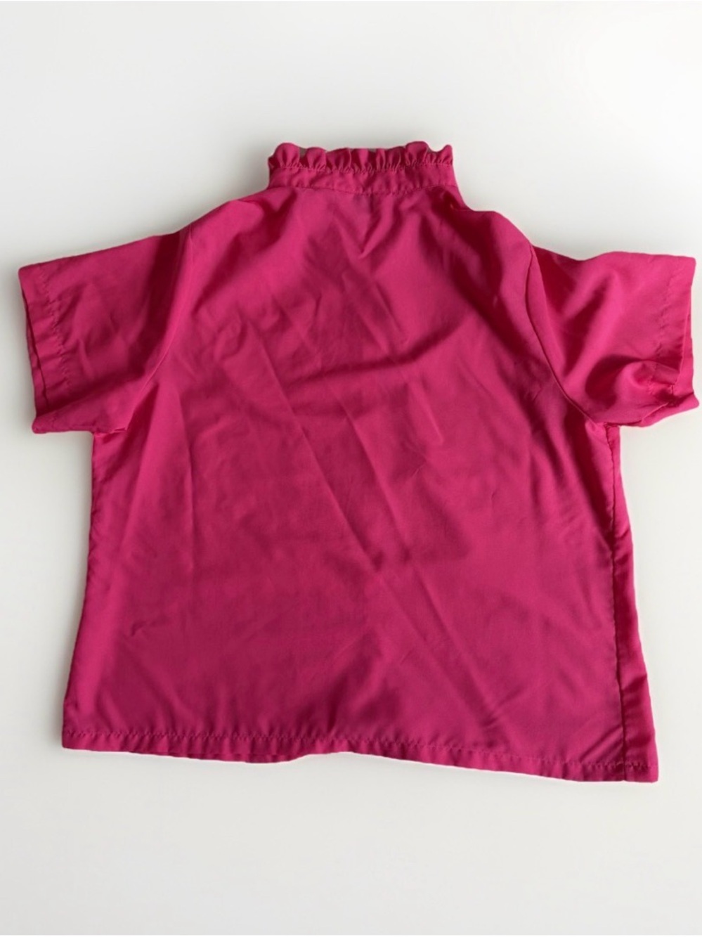 Vintage Alicia Hot Pink Ruffle Mock Neck Blouse 1970s Secretary Pussybow Top 42 - Picture 6 of 12